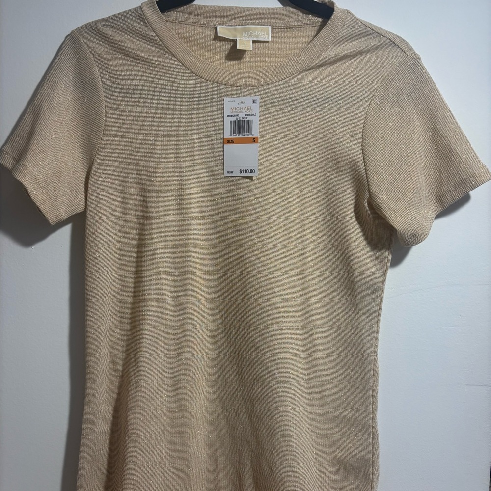 Michael Kors Shimmering Beige Short Sleeve Long Dress
